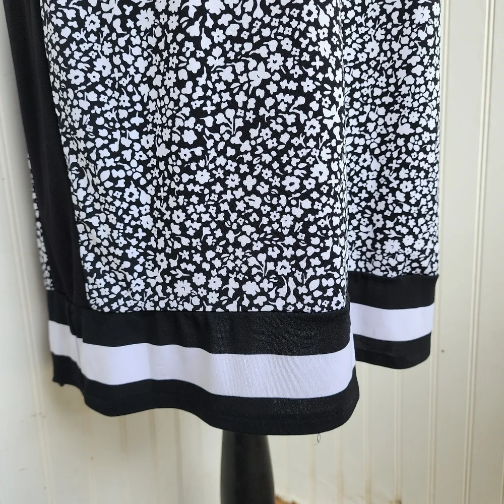 Michael Kors Womens Dress Black White Floral Print Short Sleeve Preppy Stretch M